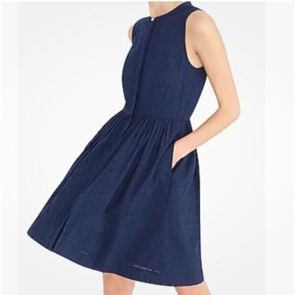J by J. Crew Navy Eyelet Shirt Dress Womens Size 4 Preppy Spring Summer Staple - Picture 1 of 14